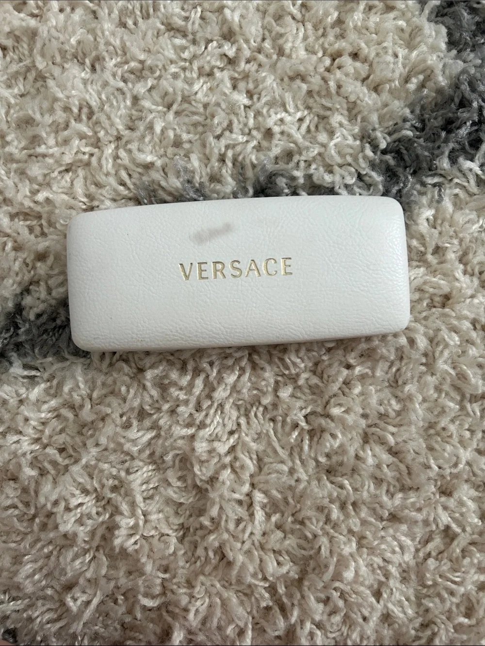 Versace Cream Leather Sunglass Case with Gold Logo